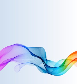 An image of multi color sound waves against a light blue background.